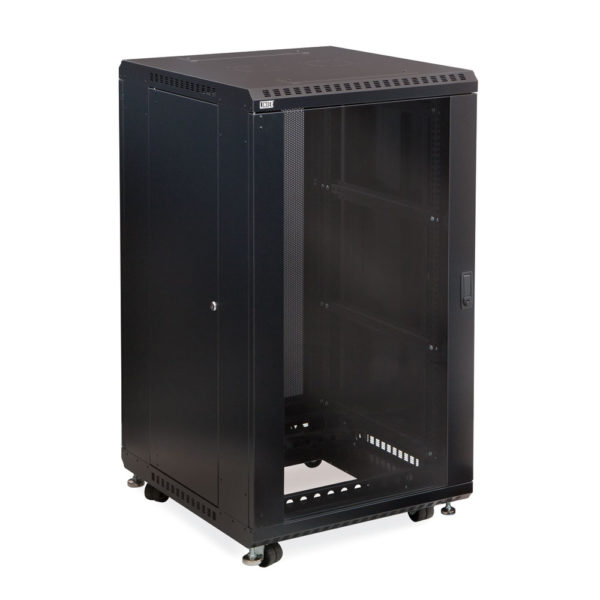 22U LINIER® Server Cabinet - Glass/Vented Doors - 24" Depth